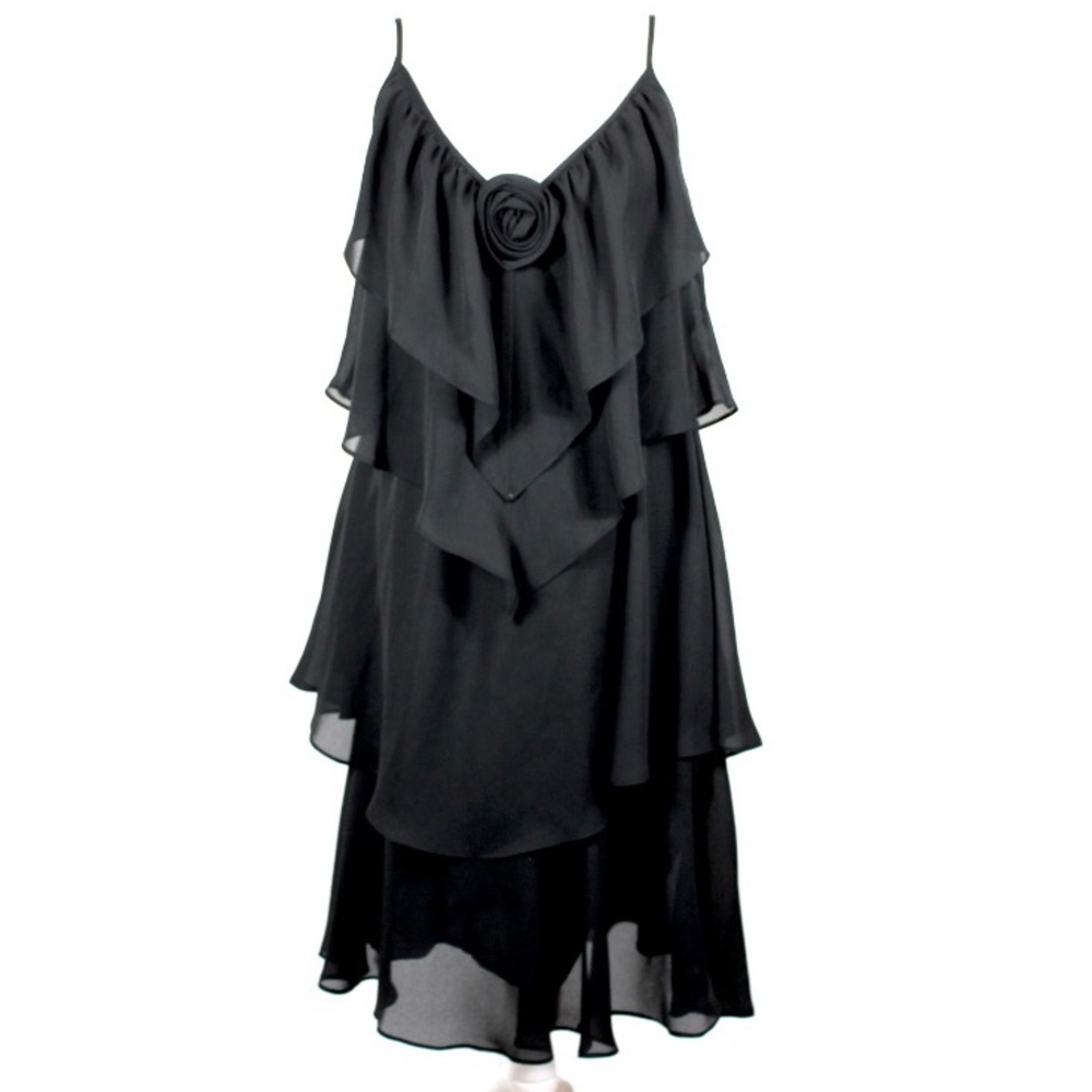 Vintage Y2K 90’s Black Chiffon Layered Frill Dress Large